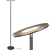 Brightech Sky LED Floor lamp, Torchiere Super Bright Floor Lamp for Living Rooms & Offices - Dimmable, Tall Standing Lamp for Bedroom Reading - Bronze