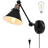PARTPHONER Plug in Wall Sconces Swing Arm Wall Lamp with Dimmable On Off Switch, Metal Black Vintage Industrial Wall Mounted Lighting Reading Light Fixture for Bedside Bedroom Indoor Doorway