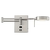 HomeFocus - LED Swing Wall Lamp with USB Charging Port,Dimmable,Bedside Reading Wall Lamp,Wall Light,Wall Sconces,Wall Lamp for Bedroom,Living Room,Hotel,LED 5W 3000K,Metal, Satin Nickel.
