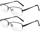 Yogo Vision Reading Glasses Set of 2 Bifocal Half Rim Metal Glasses for Reading Quality Spring Hinge Readers Men and Women Set of Gunmetal and Brown 2.75