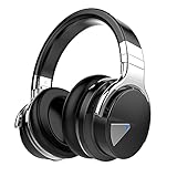 Qisebin E7 Active Noise Cancelling Headphones Bluetooth Headphones with Microphone Deep Bass Wireless Headphones Over Ear, Comfortable Protein Earpads, 30 Hours Playtime for Travel/Work, Black