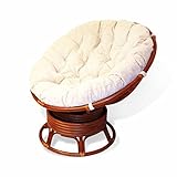 Rattan Wicker Swivel Rocking Round Papasan Chair with Cushion Colonial