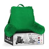 Clara Clark Reading Pillow, Back Rest Pillow for Sitting in Bed with Arms for Kids & Adults - Premium Shredded Memory Foam TV Sit Up Pillow - Medium, Green