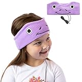 CozyPhones Over The Ear Headband Headphones - Kids Headphones Volume Limited with Thin Speakers & Super Soft Fleece Headband - Purple Frog