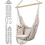 KOMOREBI Hammock Chair - Ivory - 60' x 47' - Hanging Rope Swing for Indoor & Outdoor - Soft & Durable Cotton Canvas - 2 Cushions Included - Large Macrame Hanging Chair for Bedroom, Patio, Porch