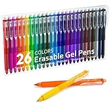 Lineon Erasable Gel Pens, 26 Colors Retractable Erasable Pens Clicker, Fine Point, Make Mistakes Disappear, Assorted Color Inks for Drawing Writing Planner and Crossword Puzzles