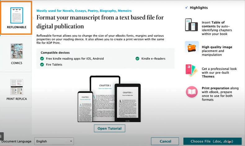 type of documents in kindle create
