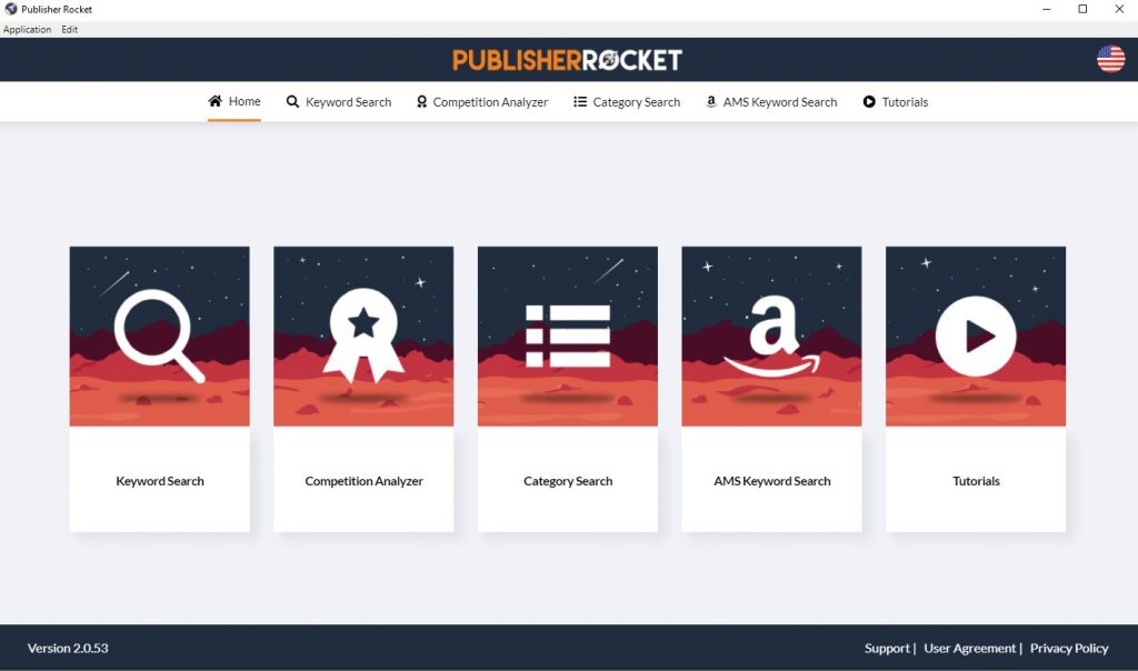 Publisher Rocket Home screen