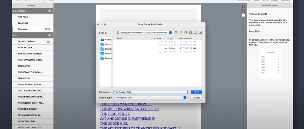 kindle create saving files